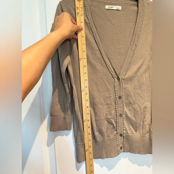 Old Navy tan cardigan embellishments lightweight soft 100% cotton vintage 2010 - Picture 4 of 9